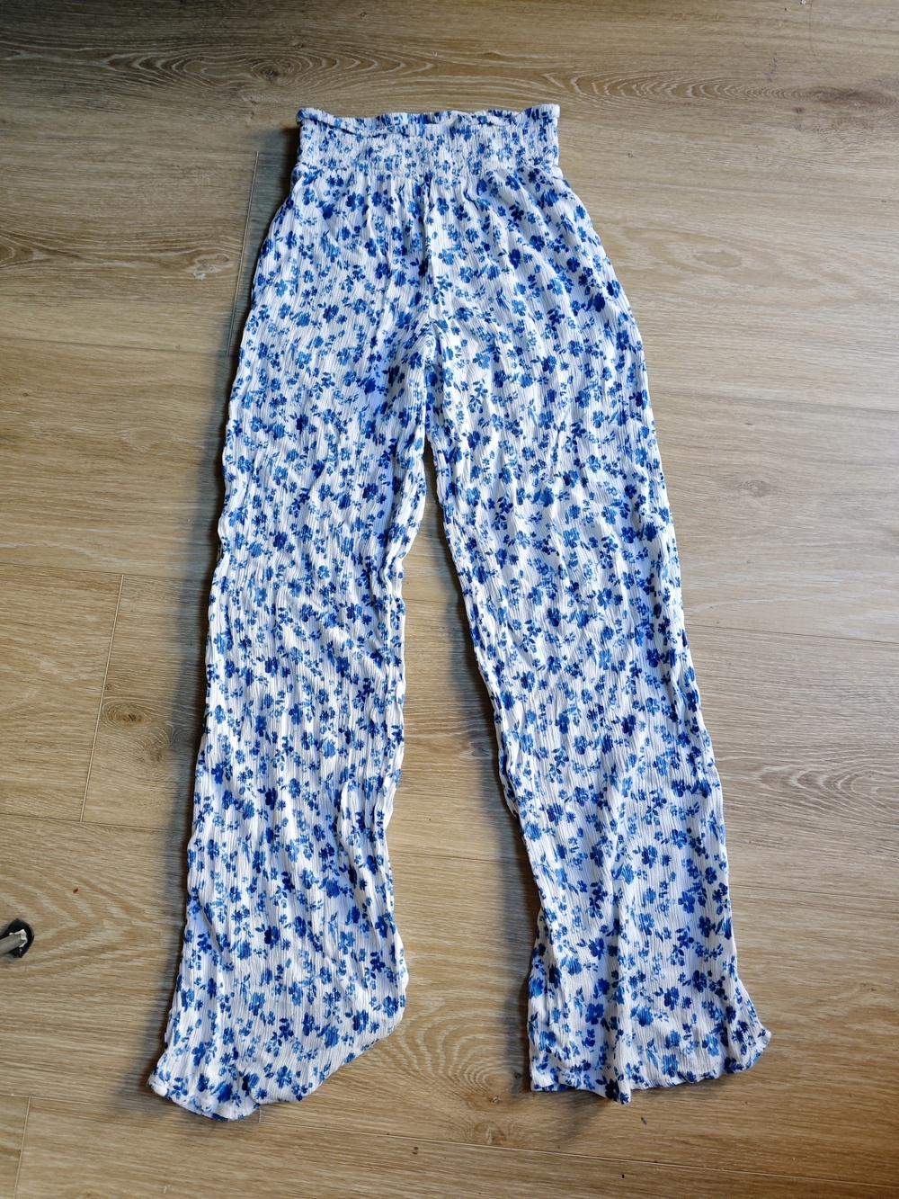 Smocked High-Waist Floral Wide-Leg Pants
